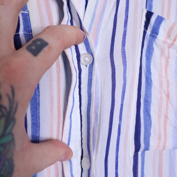 CLOTH & STONE Button Down Stripes Blouse Blue Lightweight Casual Women's M - Picture 8 of 14